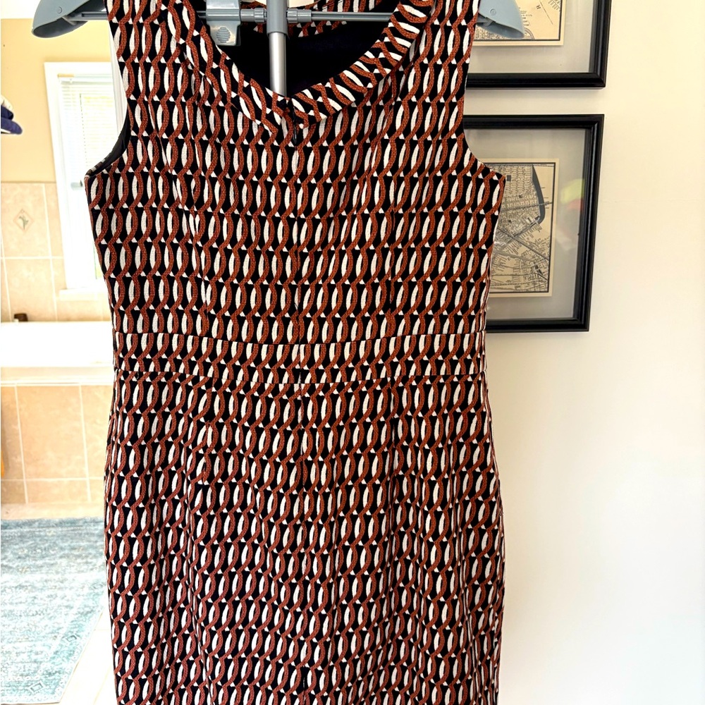 Boden Brown, White, Gold Sheath Dress Sleeveless Mock Neck, Size 10P. - Picture 3 of 4